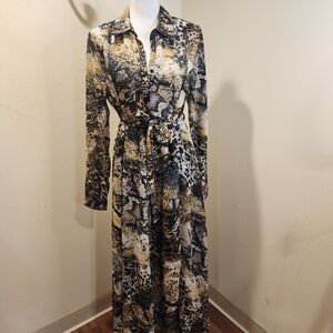 Madrag Novelty Print Long Sleeve Lightweight Button Up Dress Size L